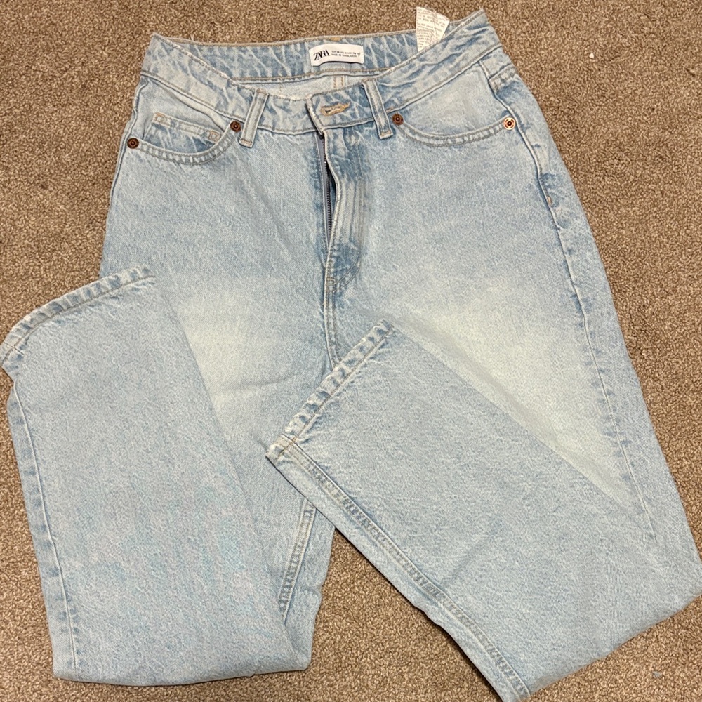 Zara Light Blue High-Rise Straight Jeans